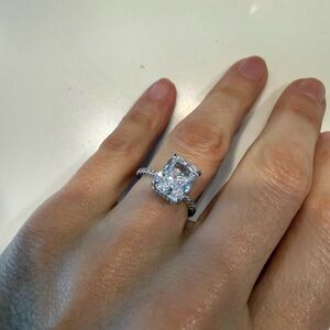 Diamond-Style Cushion Halo Engagement Ring in Silver